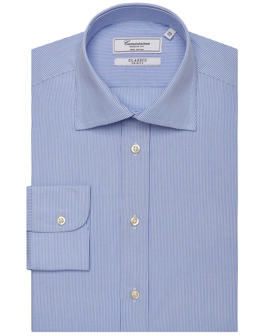 Men’s Regular Fit Striped Shirt – Blue | 100% Cotton | Classic Full Sleeves