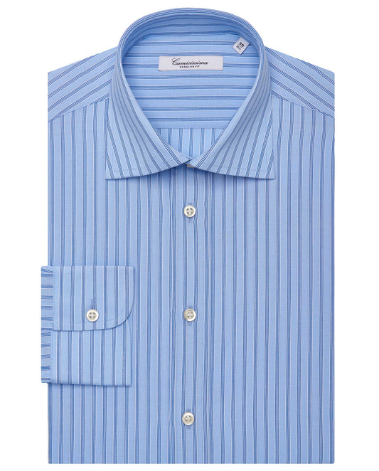 Camicissima Men’s Regular Fit Striped Shirt – Light Blue | Fancy Full Sleeves | 100% Cotton