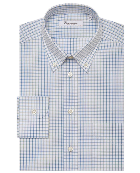 Men’s Regular Fit Checked Shirt – Dark Blue | 100% Cotton | Fancy Button Down Full Sleeves