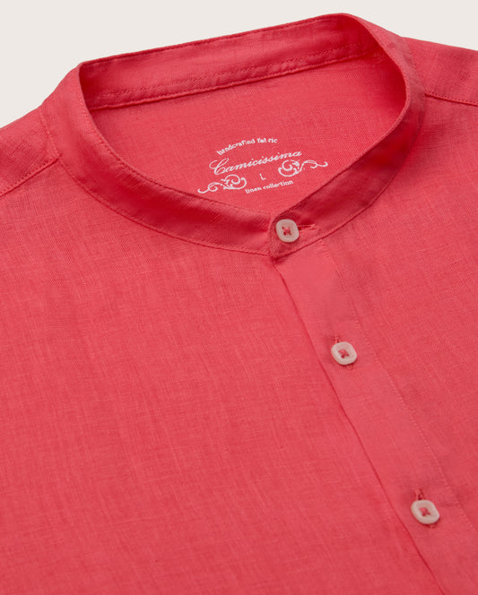 Camicissima Men's Premium Linen Formal Shirt - RED | Solid | Regular Fit