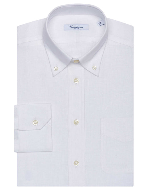 Camicissima Men’s Slim Fit Linen Button Down White Shirt | Fancy Button Down | Full Sleeves