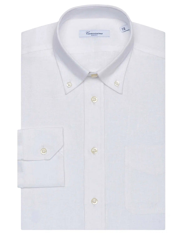 Camicissima Men’s Slim Fit Linen Button Down White Shirt | Fancy Button Down | Full Sleeves