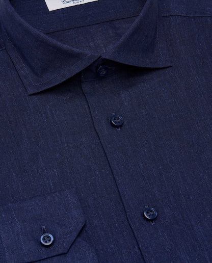 Camicissima Men’s Slim Fit Linen Shirt – Navy Blue | Plain Fancy Style | Full Sleeves