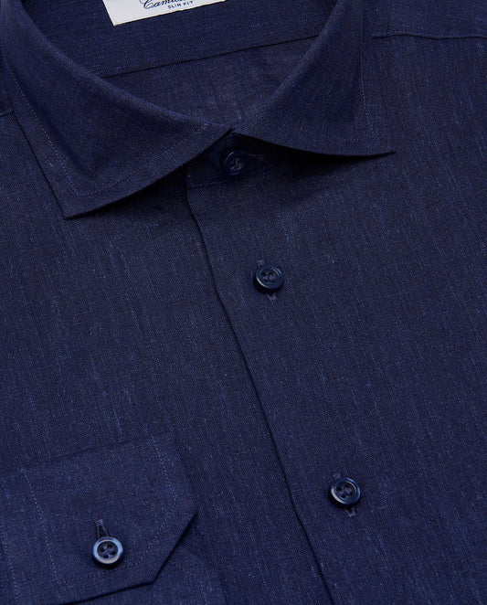 Camicissima Men’s Slim Fit Linen Shirt – Navy Blue | Plain Fancy Style | Full Sleeves