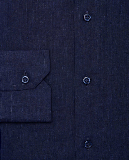 Camicissima Men’s Slim Fit Linen Shirt – Navy Blue | Plain Fancy Style | Full Sleeves