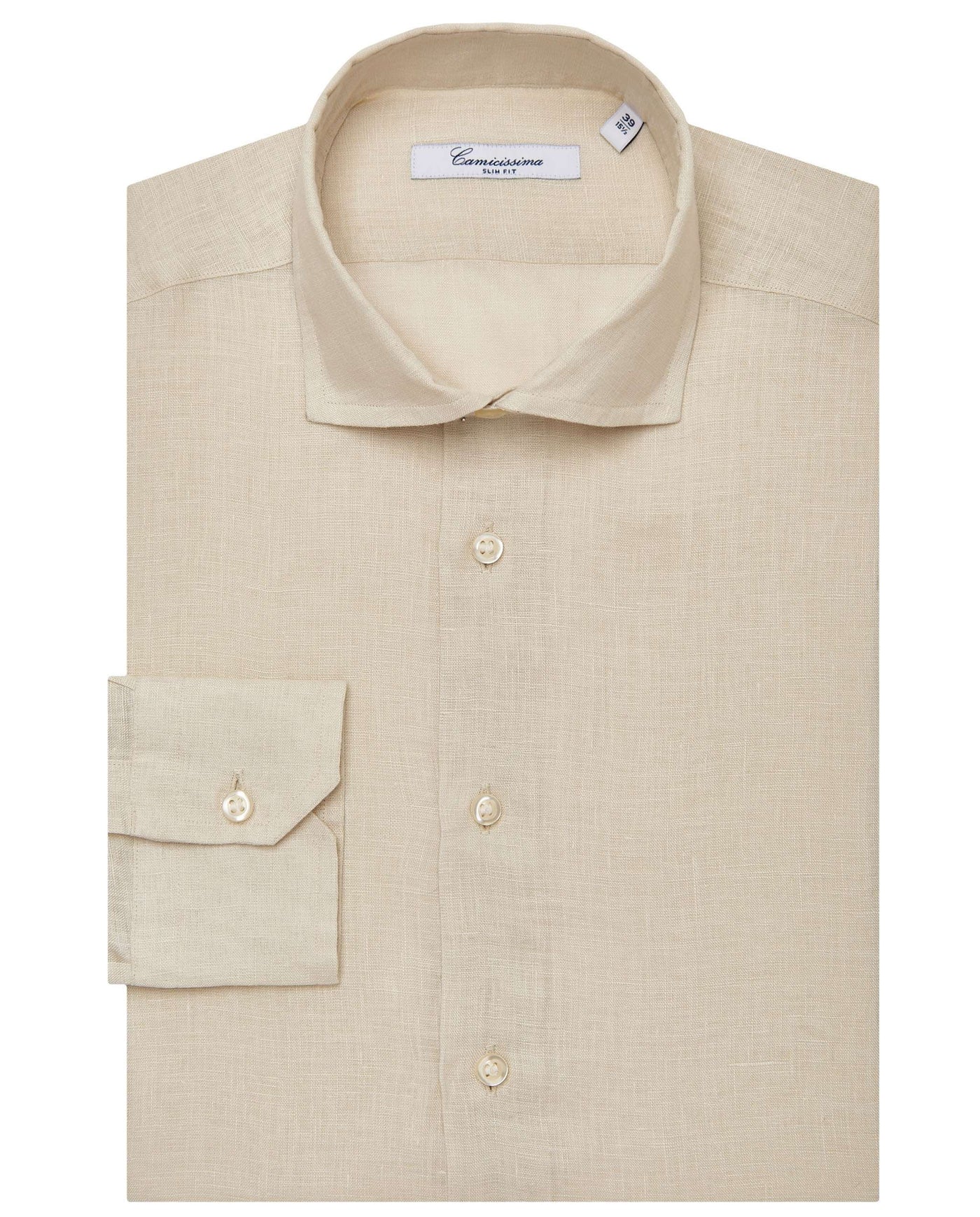 Camicissima Men’s Slim Fit Linen Shirt – Beige | Plain Fancy Style | Full Sleeves