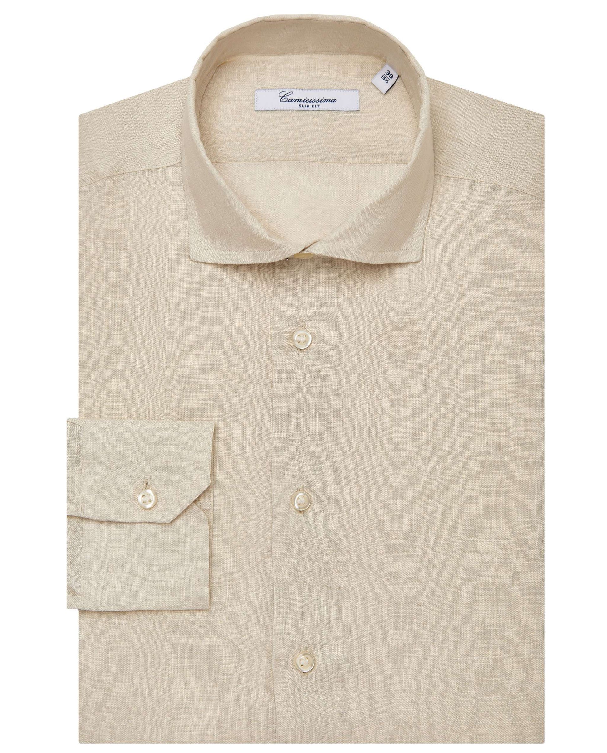 Men’s Slim Fit Linen Shirt – Beige | Plain Fancy Style | Full Sleeves