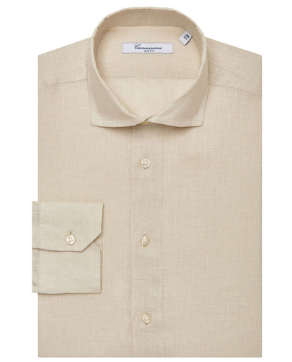 Men’s Slim Fit Linen Shirt – Beige | Plain Fancy Style | Full Sleeves