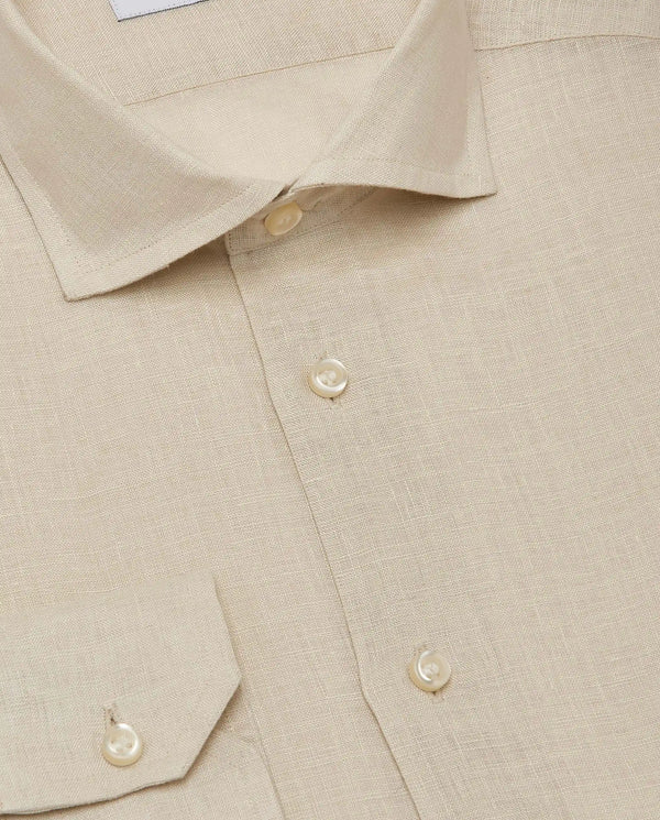Camicissima Men’s Slim Fit Linen Shirt – Beige | Plain Fancy Style | Full Sleeves