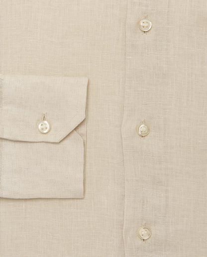 Camicissima Men’s Slim Fit Linen Shirt – Beige | Plain Fancy Style | Full Sleeves