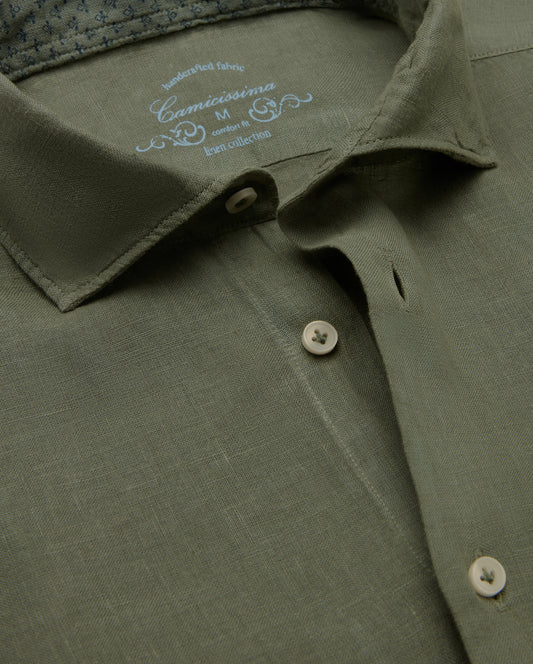 Camicissima Men's Premium Linen Formal Shirt - Military | Relaxed Fit