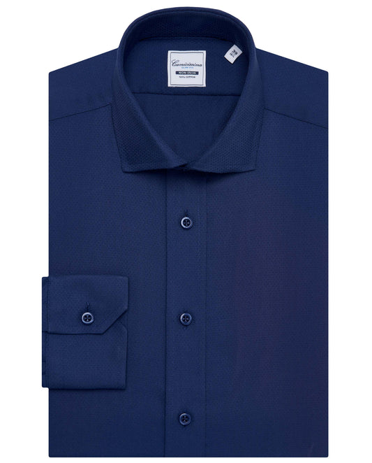 Dark Blue Non-Iron Dobby Shirt - Slim Fit | 100% Cotton