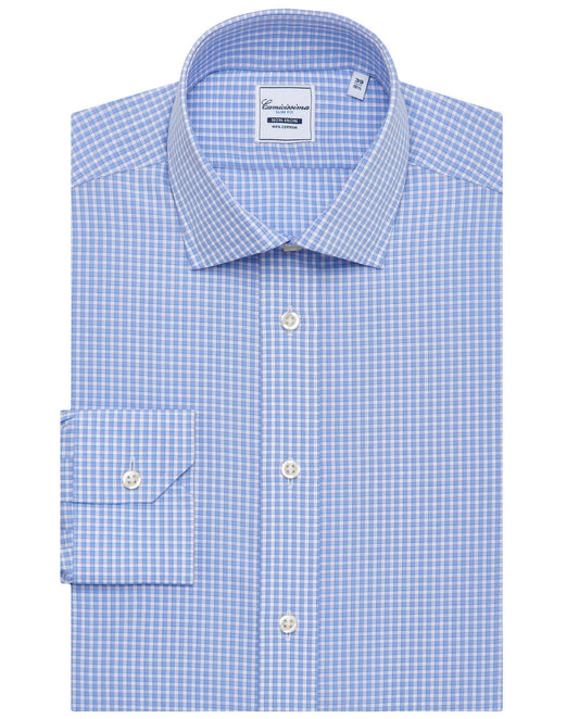 Men’s Slim Fit Checked Shirt – Blue | 100% Cotton | Fancy Full Sleeves
