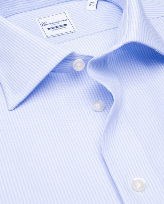 Camicissima Striped Poplin Non-Iron Fancy Light Blue Cotton Shirt