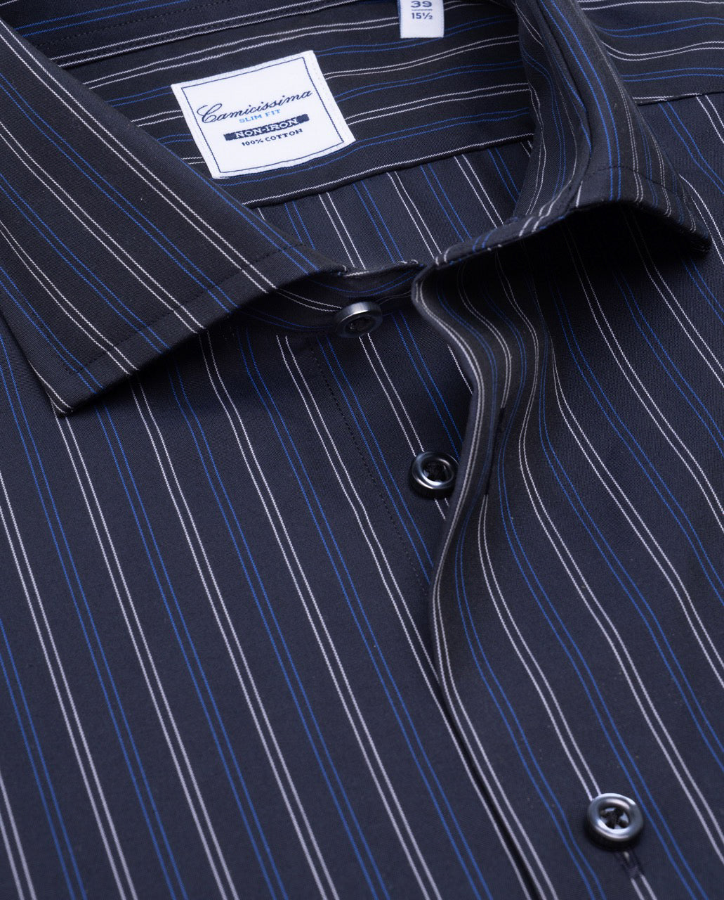 Camicissima Striped Poplin Non-Iron Fancy Blue Navy Cotton Shirt