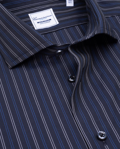 Camicissima Striped Poplin Non-Iron Fancy Blue Navy Cotton Shirt