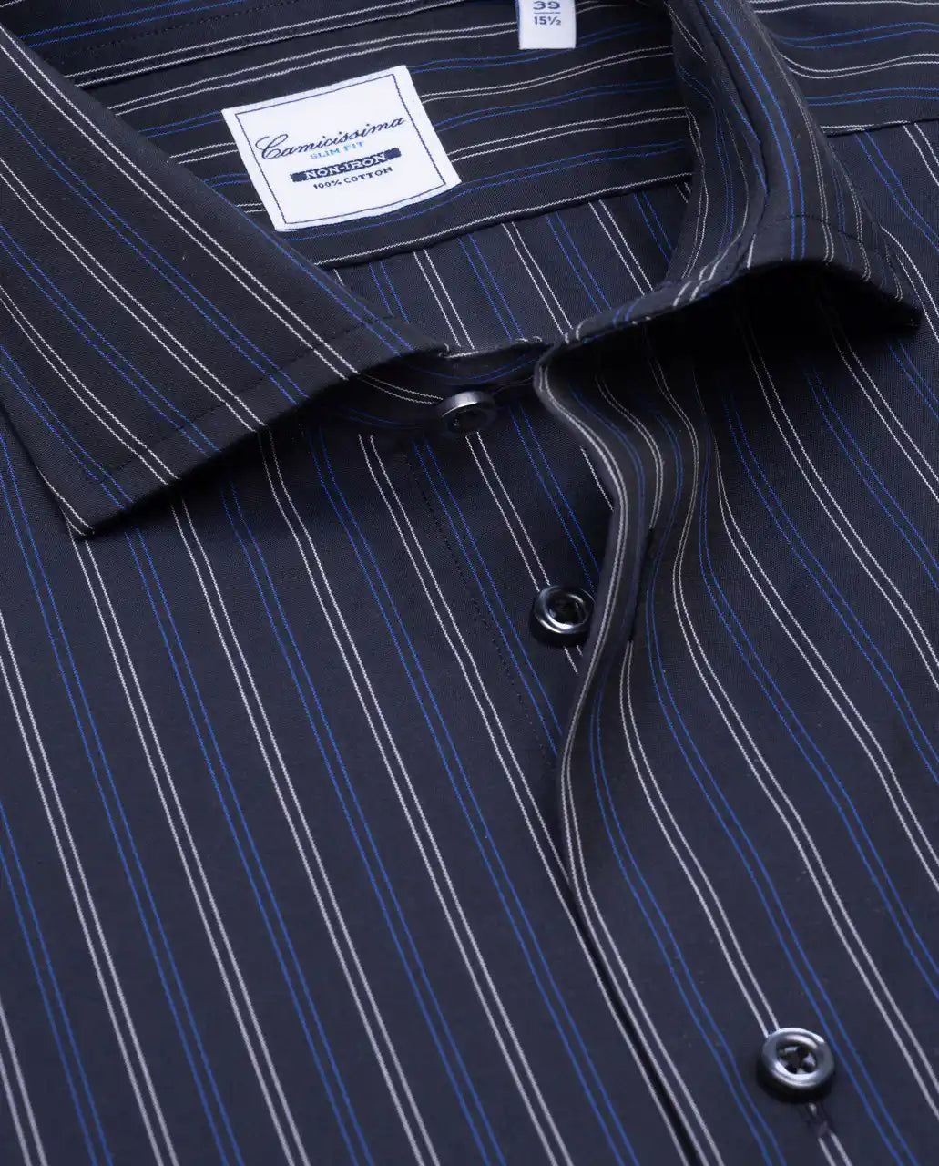 Camicissima Striped Poplin Non-Iron Fancy Blue Navy Cotton Shirt
