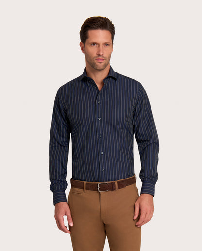 Camicissima Striped Poplin Non-Iron Fancy Blue Navy Cotton Shirt