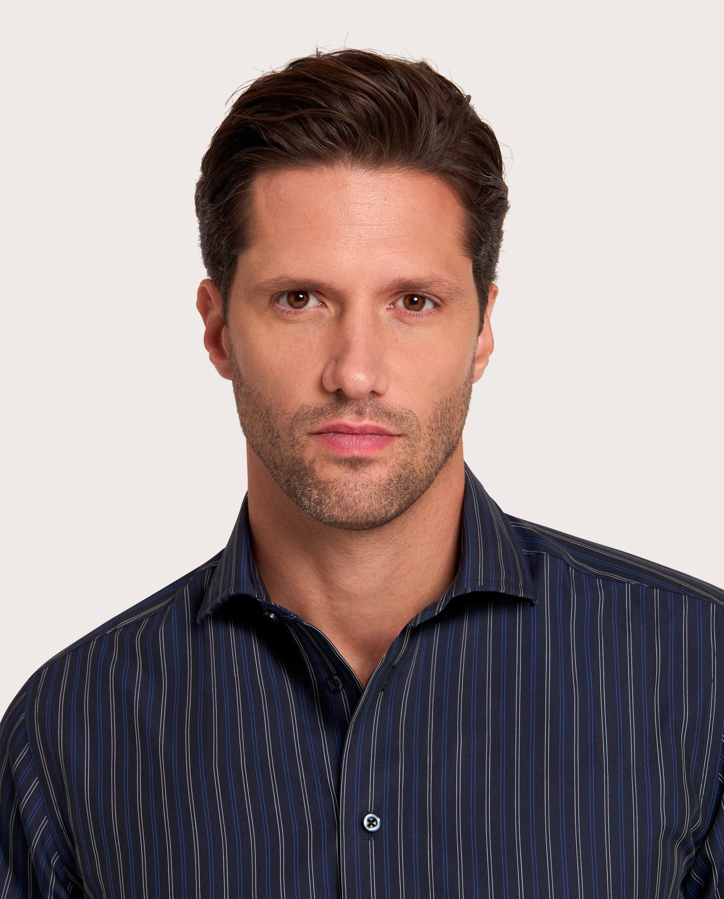 Camicissima Striped Poplin Non-Iron Fancy Blue Navy Cotton Shirt