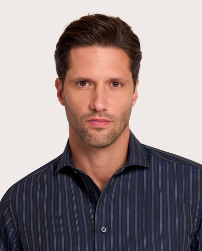 Camicissima Striped Poplin Non-Iron Fancy Blue Navy Cotton Shirt