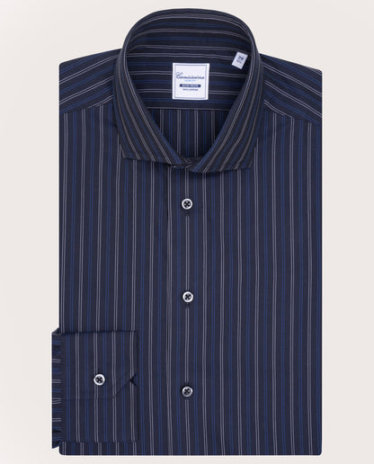 Camicissima Striped Poplin Non-Iron Fancy Blue Navy Cotton Shirt