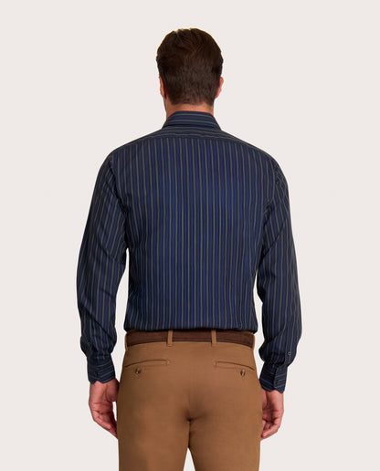 Camicissima Striped Poplin Non-Iron Fancy Blue Navy Cotton Shirt