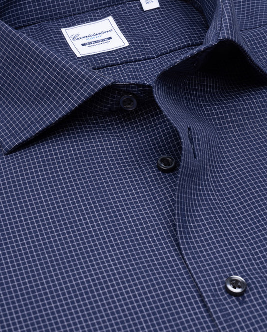 Camicissima Blue Navy Checked Poplin Non-Iron Fancy Cotton Shirt