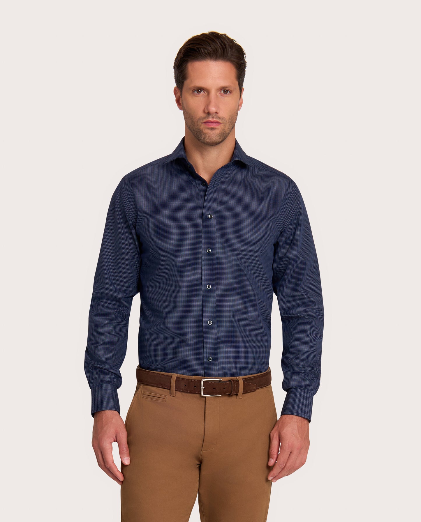 Camicissima Blue Navy Checked Poplin Non-Iron Fancy Cotton Shirt