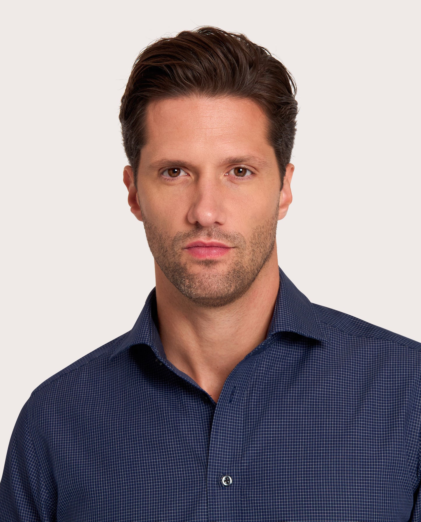 Camicissima Blue Navy Checked Poplin Non-Iron Fancy Cotton Shirt