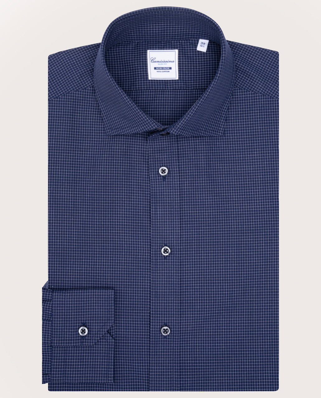 Camicissima Blue Navy Checked Poplin Non-Iron Fancy Cotton Shirt