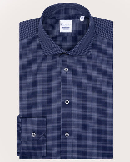 Camicissima Blue Navy Checked Poplin Non-Iron Fancy Cotton Shirt