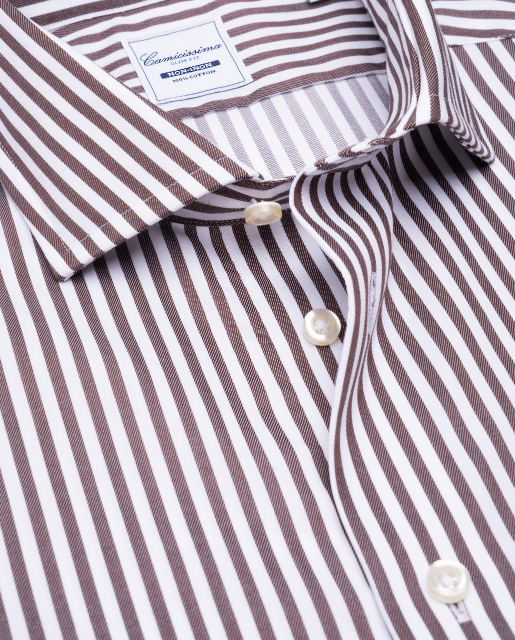 Camicissima Brown Striped Dobby Wrinkle-Free Fancy Cotton Shirt