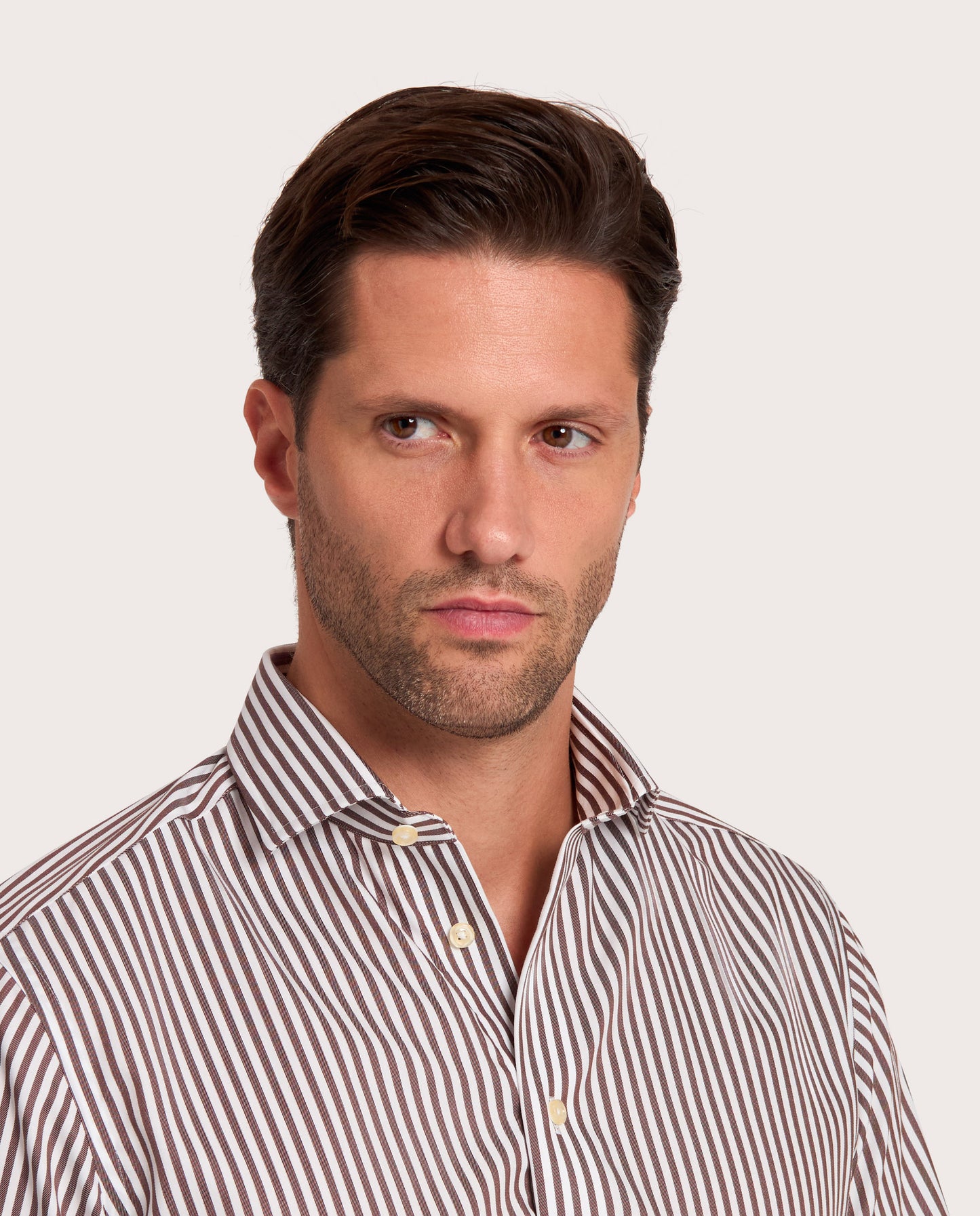 Camicissima Brown Striped Dobby Wrinkle-Free Fancy Cotton Shirt