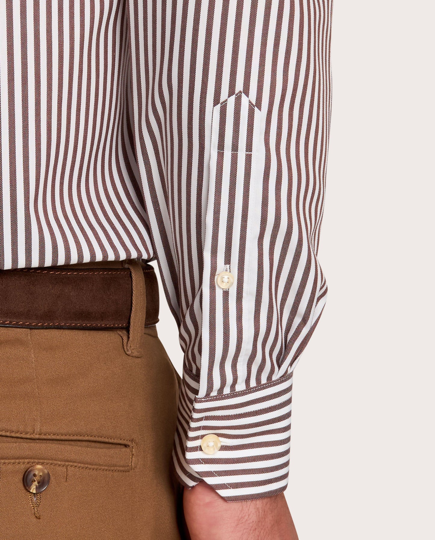 Camicissima Brown Striped Dobby Wrinkle-Free Fancy Cotton Shirt