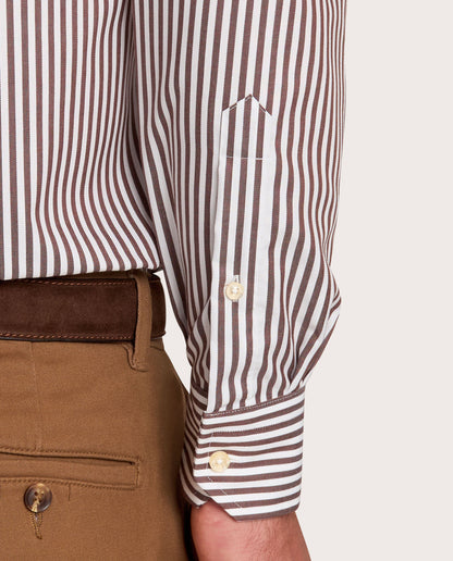 Camicissima Brown Striped Dobby Wrinkle-Free Fancy Cotton Shirt
