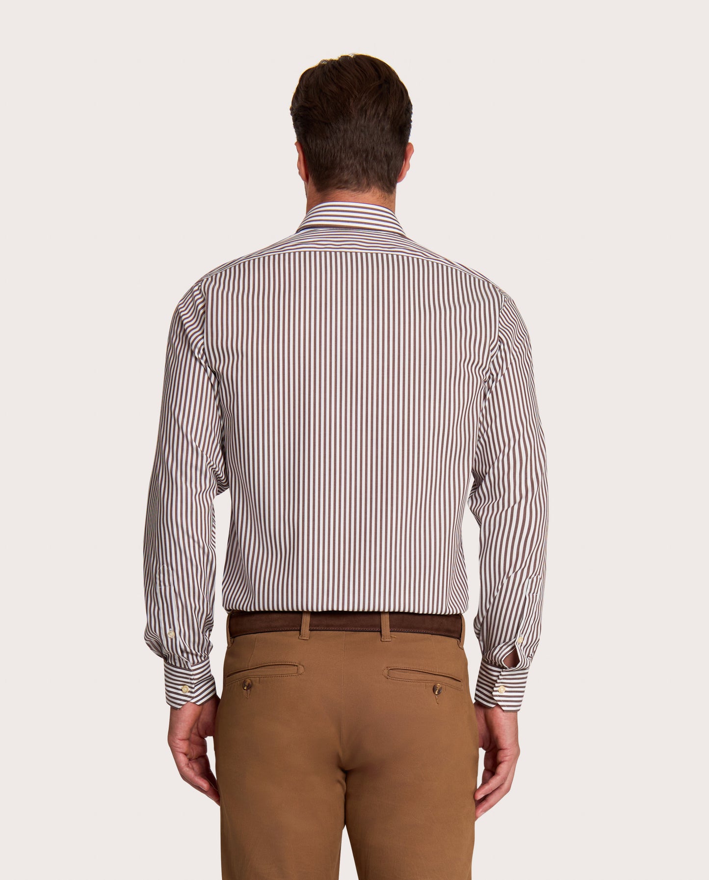 Camicissima Brown Striped Dobby Wrinkle-Free Fancy Cotton Shirt