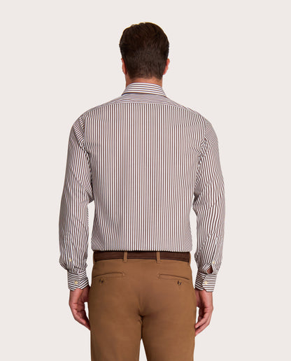Camicissima Brown Striped Dobby Wrinkle-Free Fancy Cotton Shirt