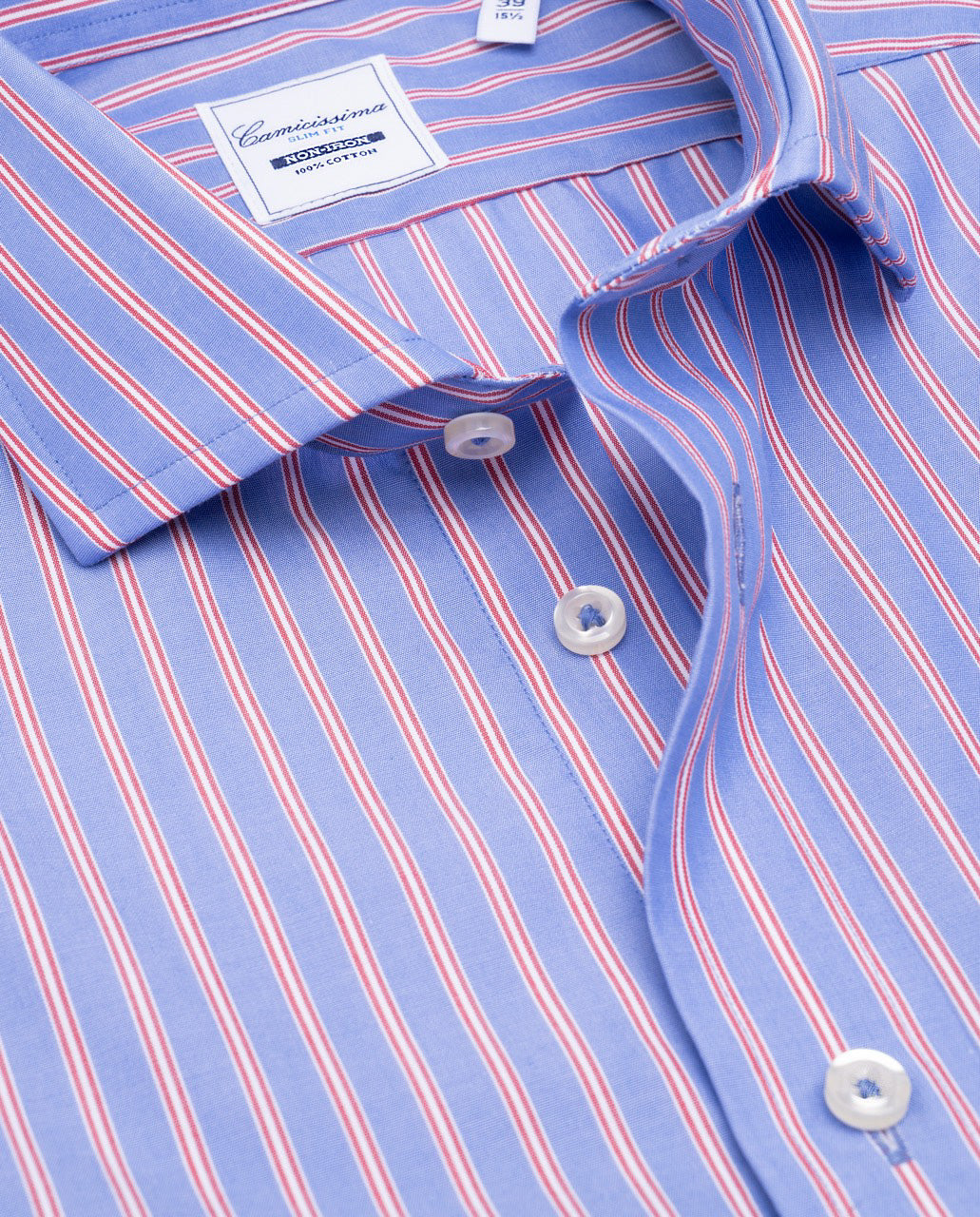 Camicissima Blue-Red Striped Poplin Non-Iron Fancy Cotton Shirt