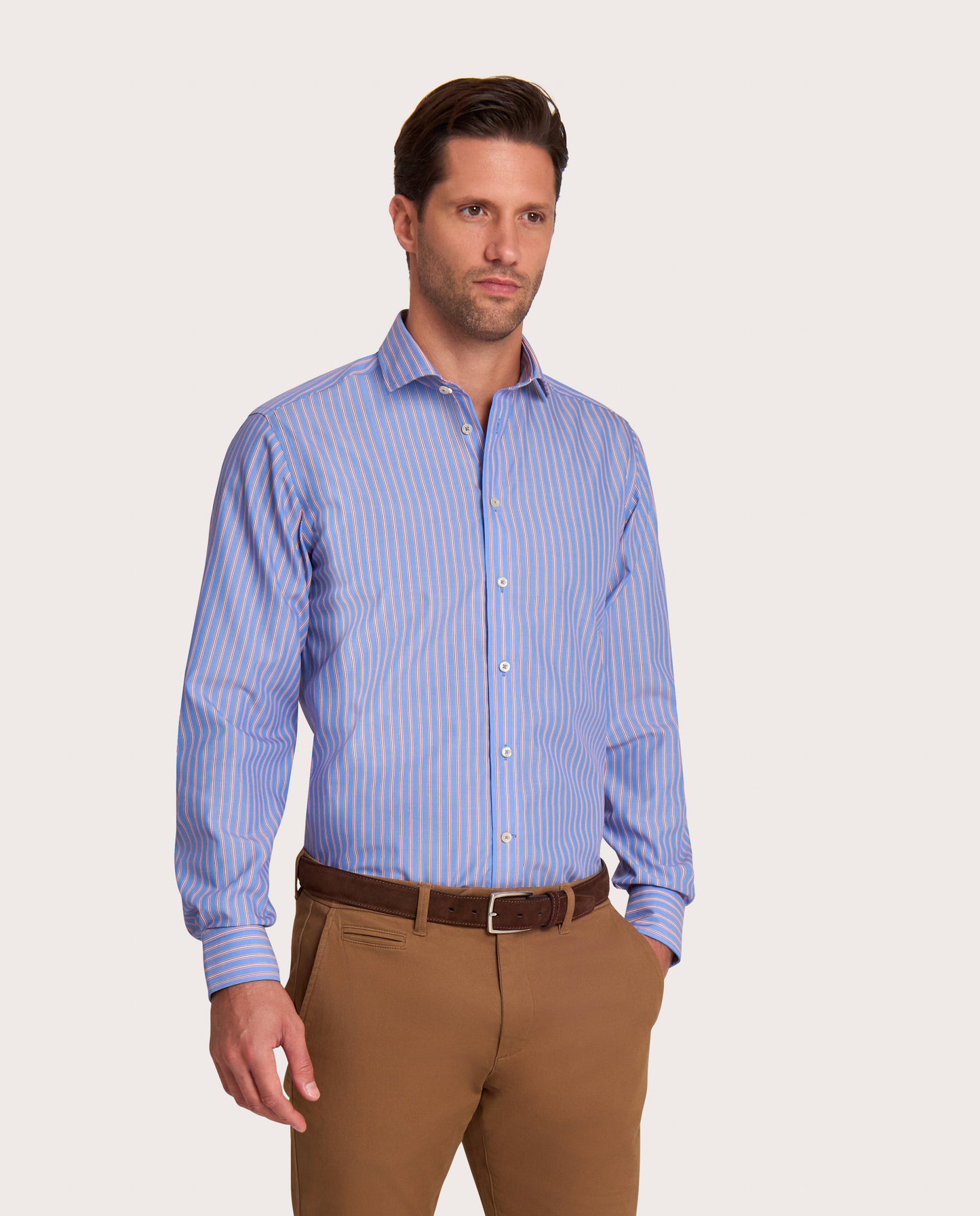 Camicissima Blue-Red Striped Poplin Non-Iron Fancy Cotton Shirt