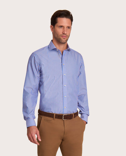 Camicissima Blue-Red Striped Poplin Non-Iron Fancy Cotton Shirt