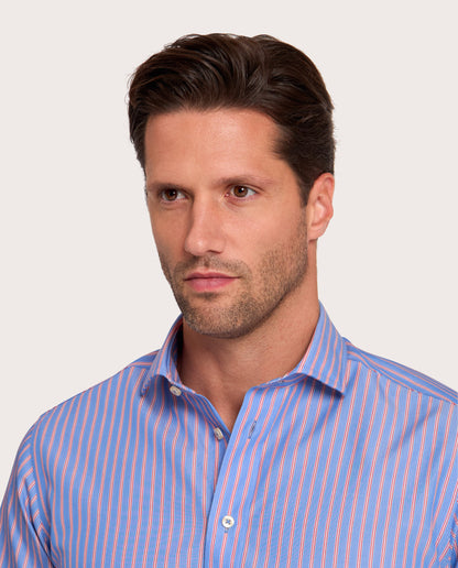 Camicissima Blue-Red Striped Poplin Non-Iron Fancy Cotton Shirt