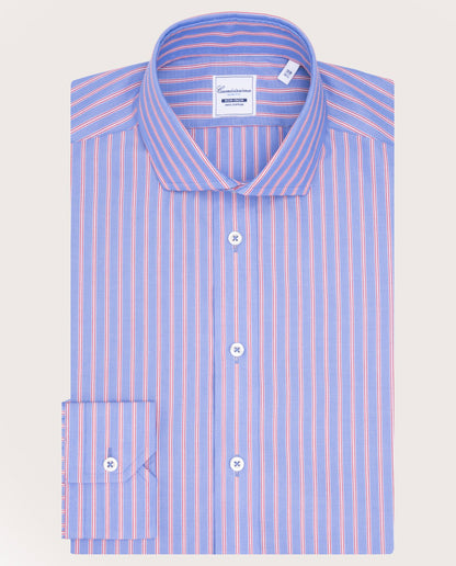 Camicissima Blue-Red Striped Poplin Non-Iron Fancy Cotton Shirt