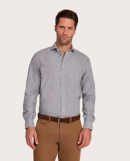 Camicissima Checked Brown Twill Easy-Care Fancy Cotton Shirt