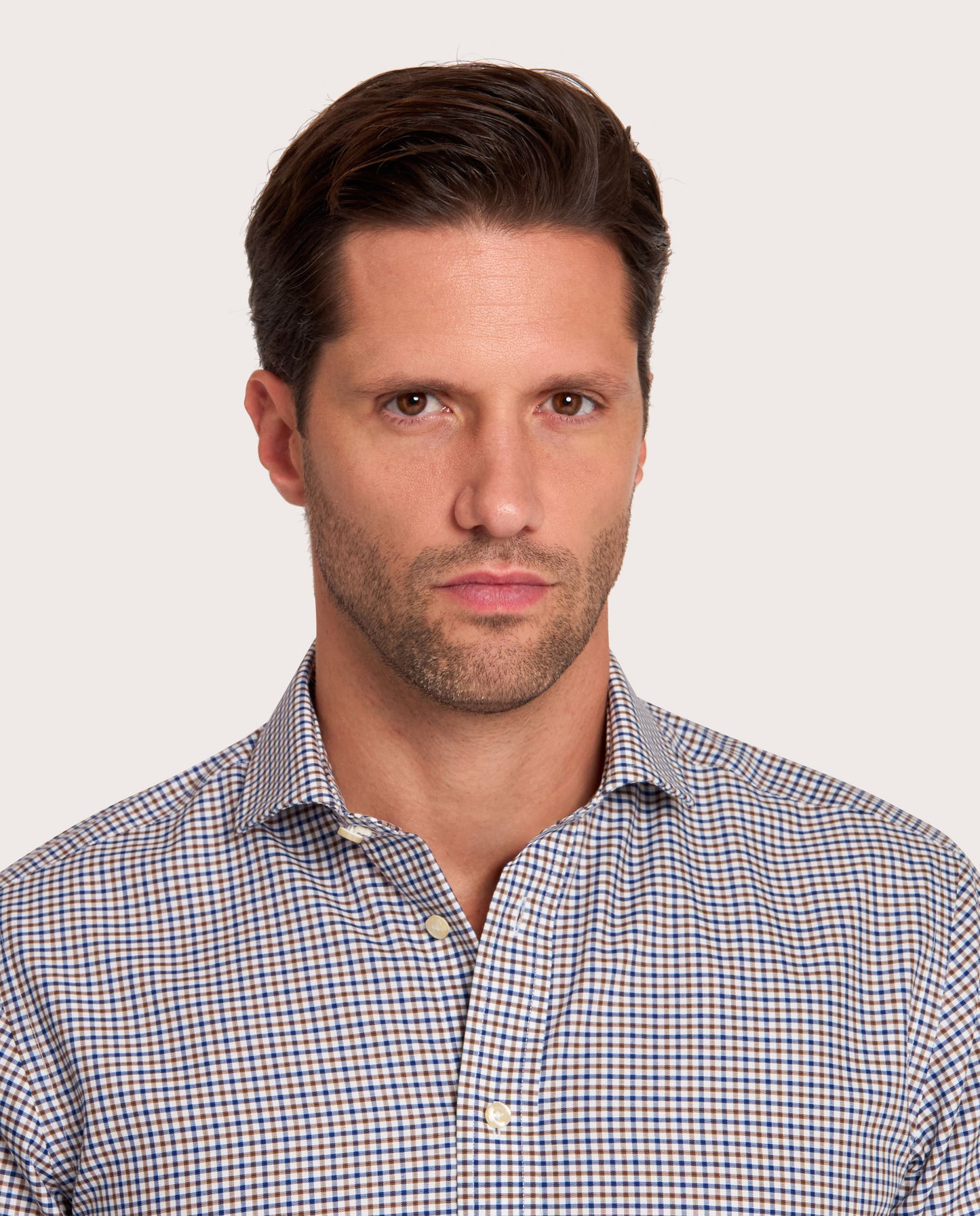 Camicissima Checked Brown Twill Easy-Care Fancy Cotton Shirt