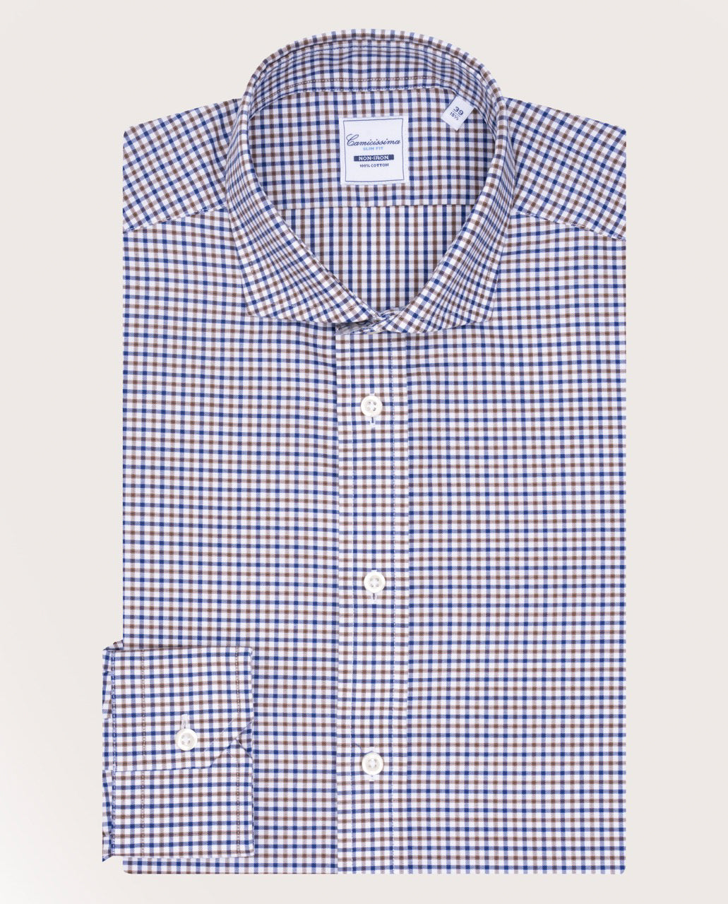 Camicissima Checked Brown Twill Easy-Care Fancy Cotton Shirt