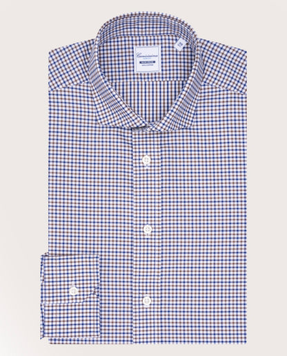 Camicissima Checked Brown Twill Easy-Care Fancy Cotton Shirt