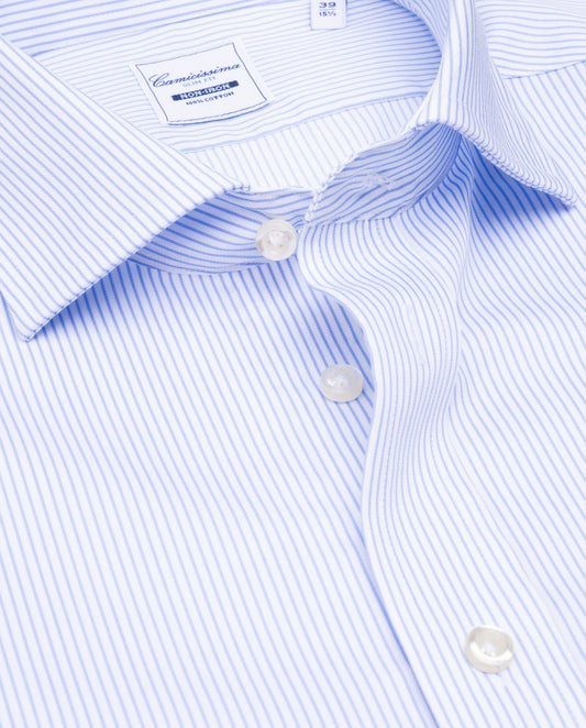 Camicissima Light Blue Striped Twill Non-Iron Fancy Cotton Shirt