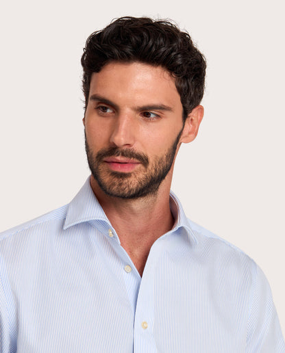 Camicissima Light Blue Striped Twill Non-Iron Fancy Cotton Shirt