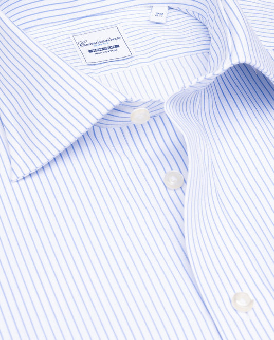 Camicissima Light Blue Striped Dobby Wrinkle-Free Fancy Cotton Shirt