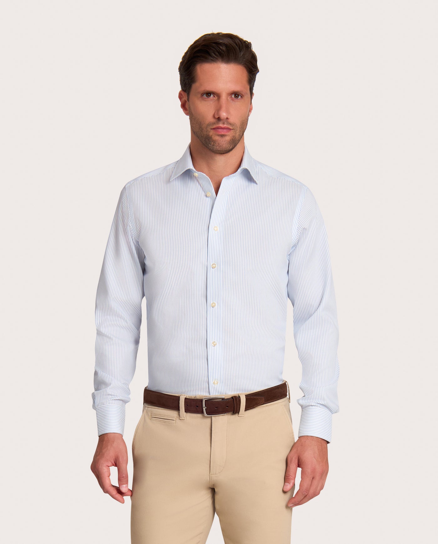 Camicissima Light Blue Striped Dobby Wrinkle-Free Fancy Cotton Shirt